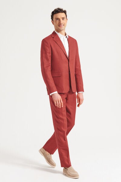 Pantalon de costume confort motif chevron 100% lin