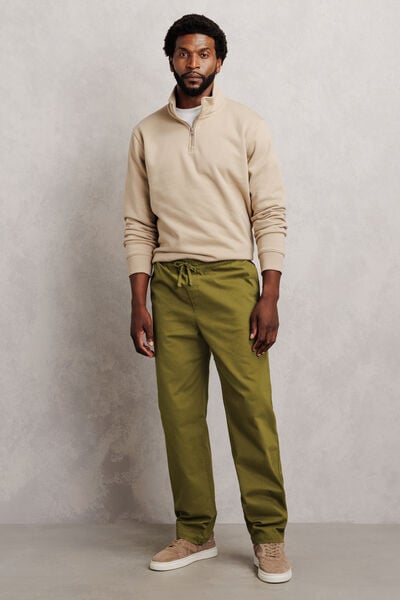 Pantalon tapered taille &eacute;lastiqu&eacute;e 100% coton