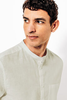 Hemd in katoen en linnen met mao-kraag