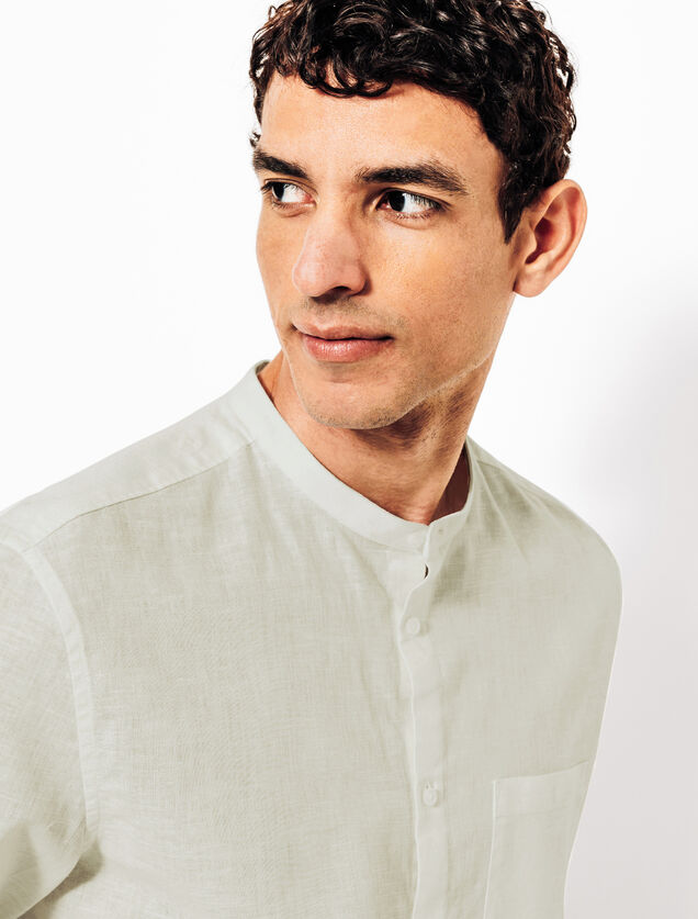 Hemd in katoen en linnen met mao-kraag