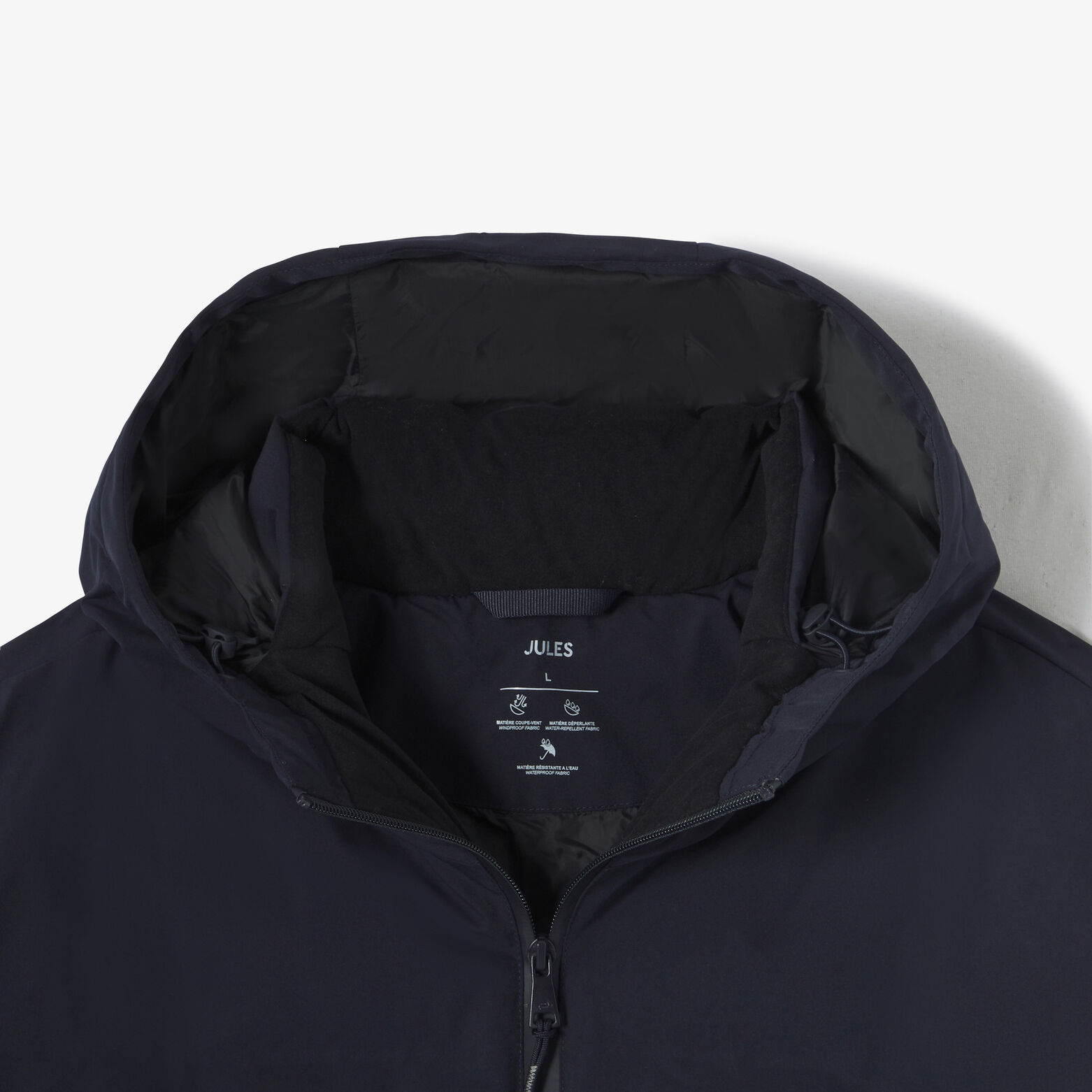 Gewatteerde donsjas met kap en rits