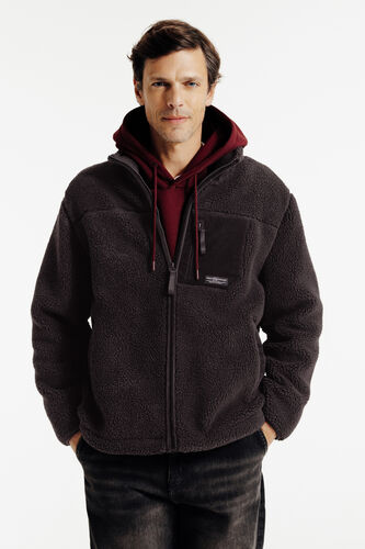 Veste zippée en sherpa contrastée