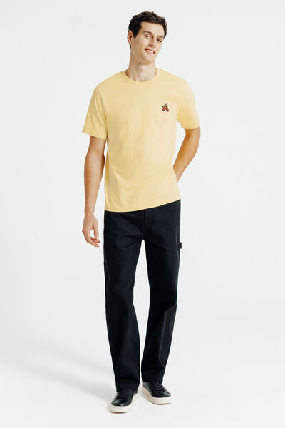 T-shirt in gevlamde stof met borduursel op de bors