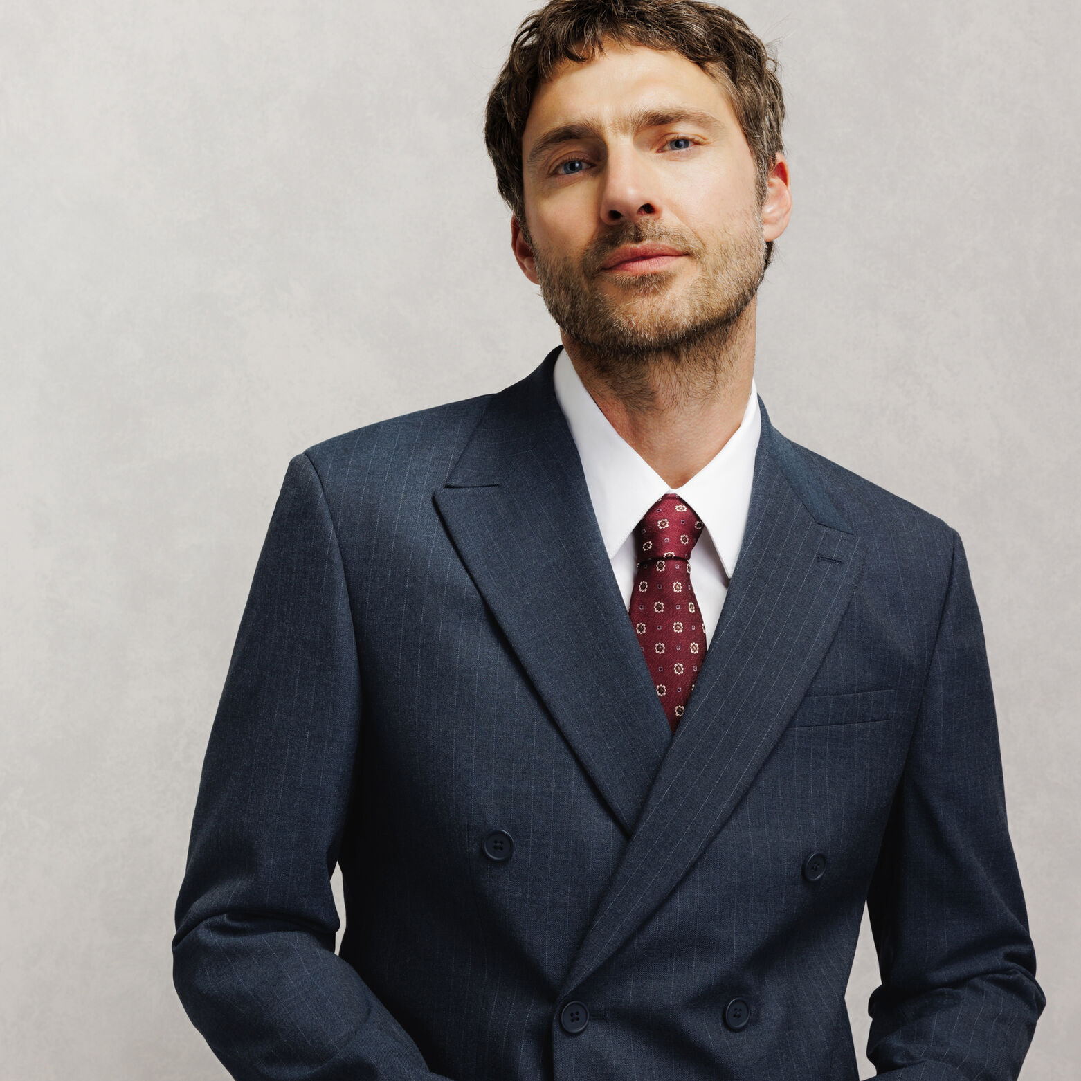Veste de costume crois&eacute;e confort ray&eacute;e