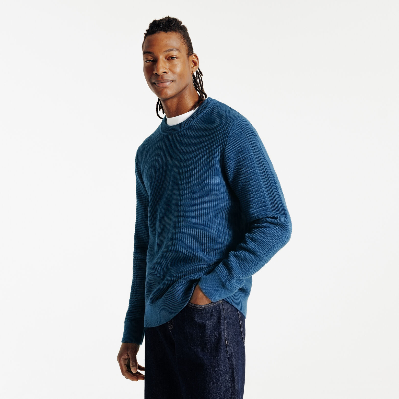 Pull col rond jeux de points fantaisie