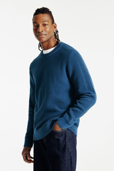 Pull col rond jeux de points fantaisie