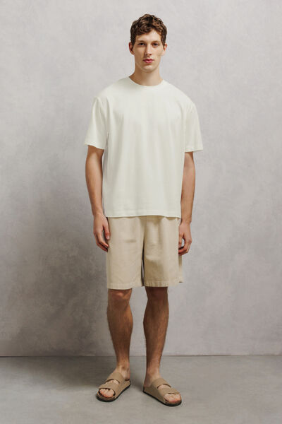 Tee shirt col rond relax imprim&eacute; dos timbre