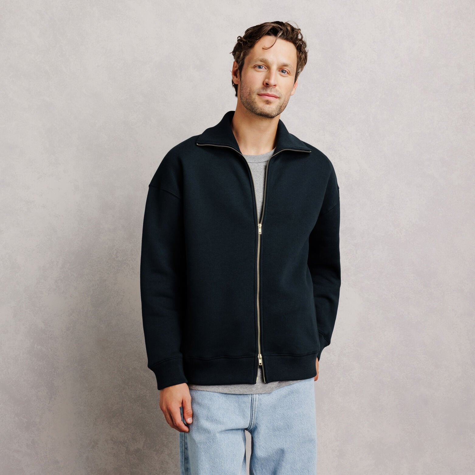 Sweat oversize zipp&eacute; col montant uni