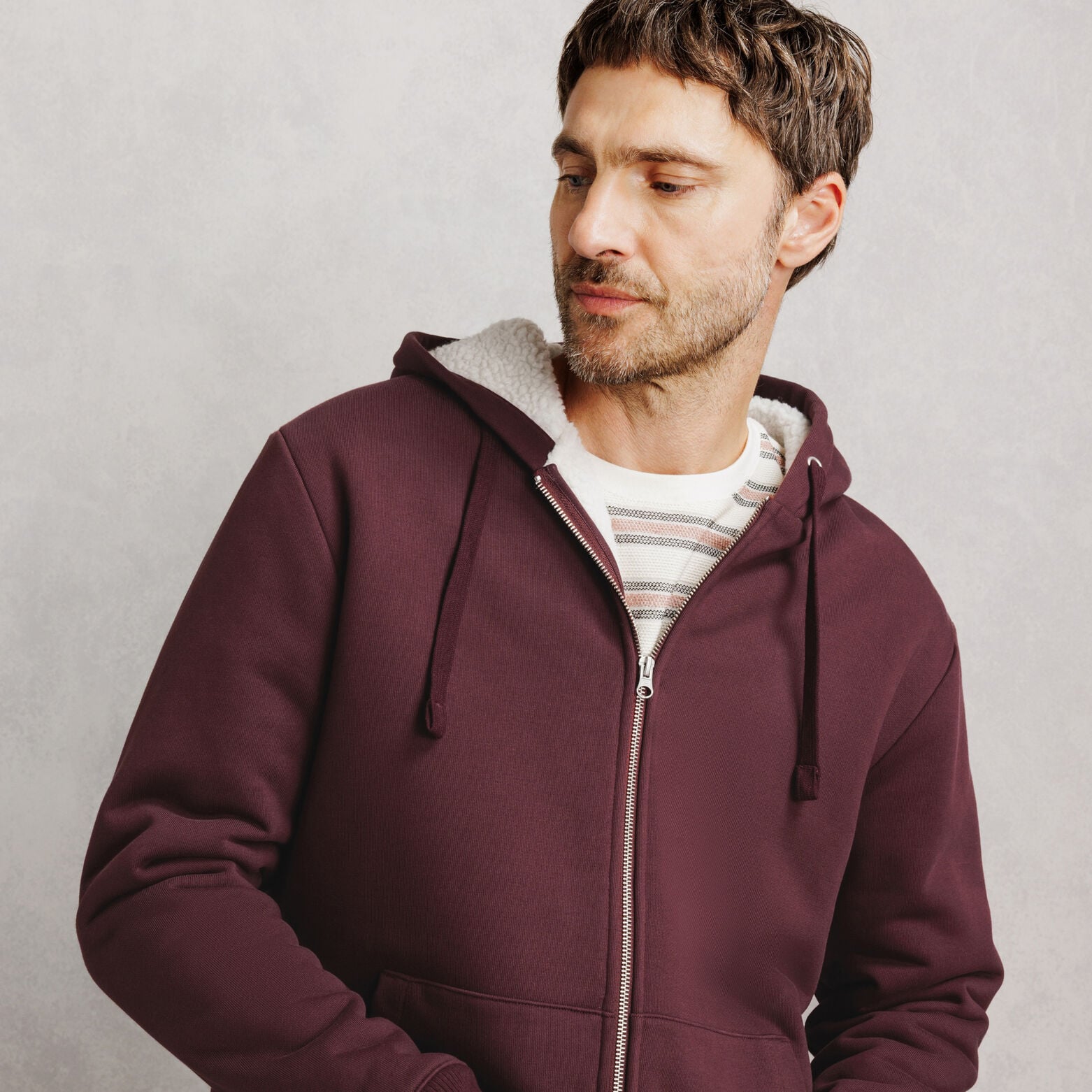 Sweat &agrave; capuche zipp&eacute; doubl&eacute; sherpa
