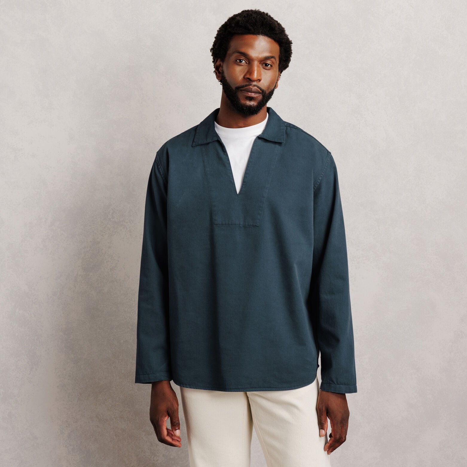Chemise 100% coton col vareuse unie