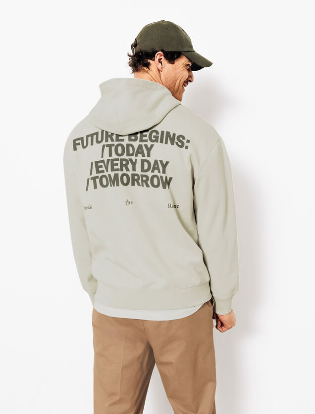 Relaxed fit sweater met kap, print op voor-en acht