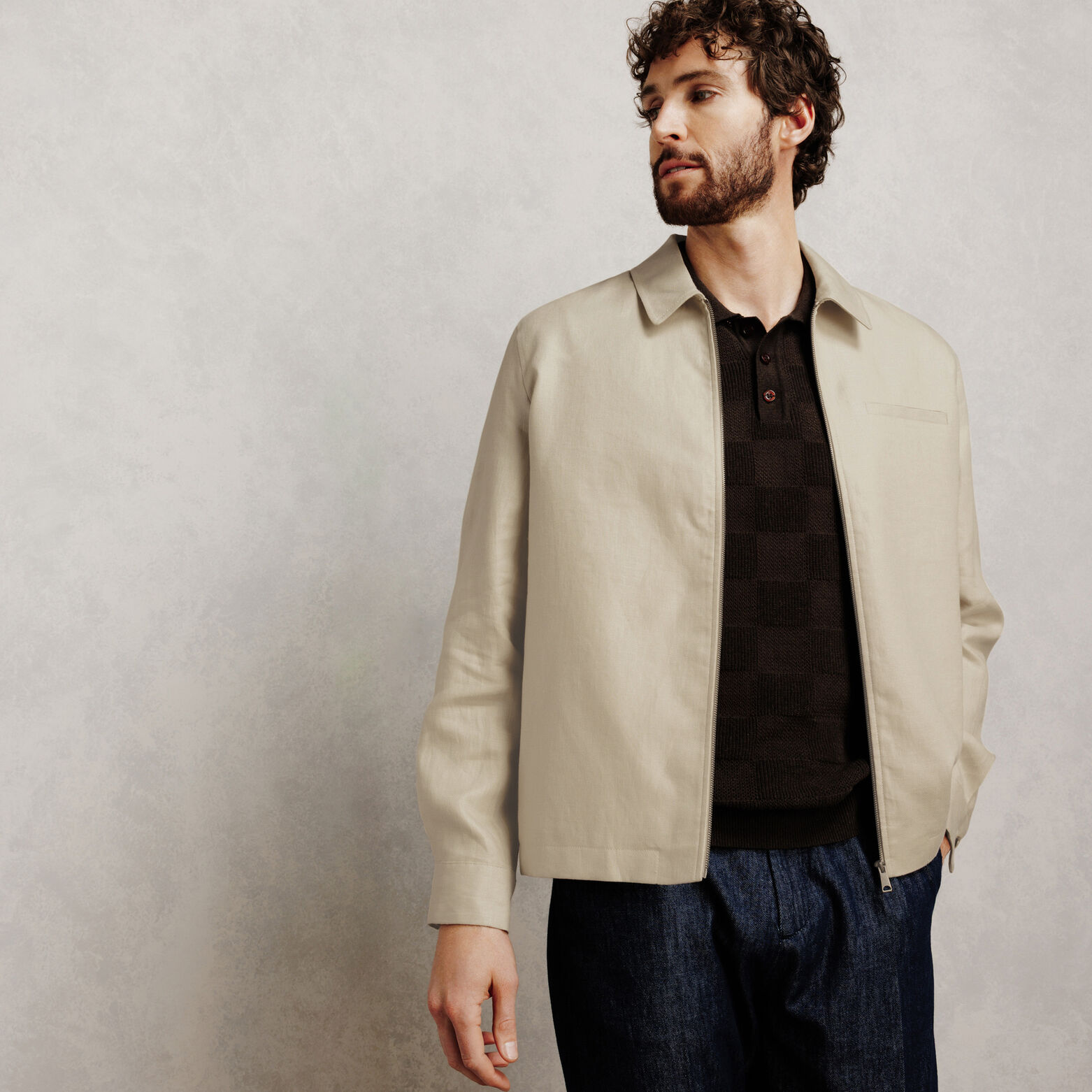Veste col chemise zipp&eacute;e 100% lin