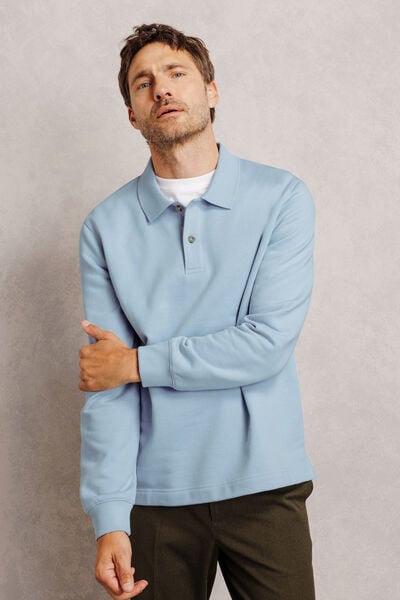 Polo en molleton boutonn&eacute; uni