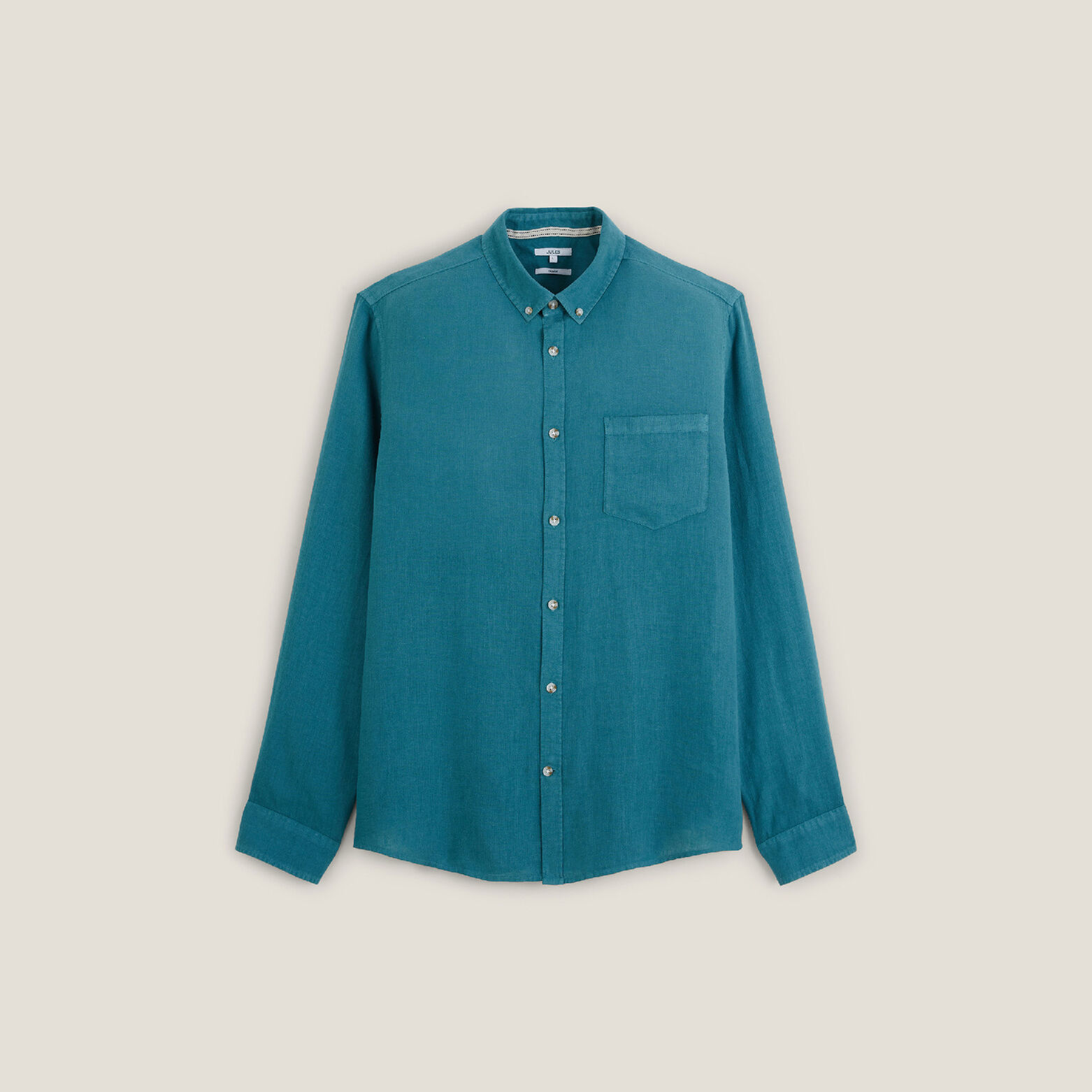Chemise en lin regular col boutonn&eacute;