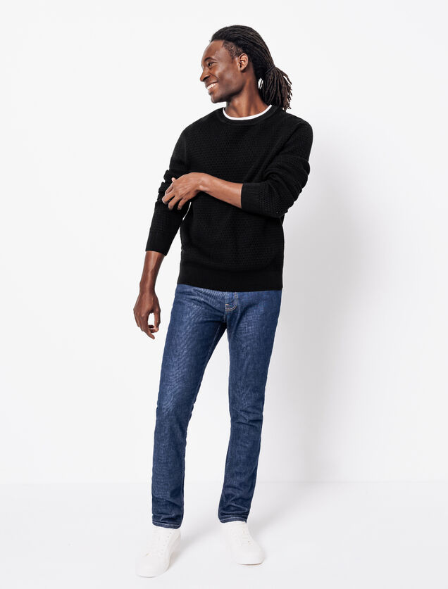 Pull col rond jeux de points reli&eacute;f&eacute;s