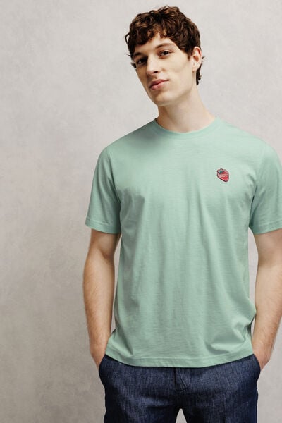 T-shirt in gevlamde stof met borduursel op de bors