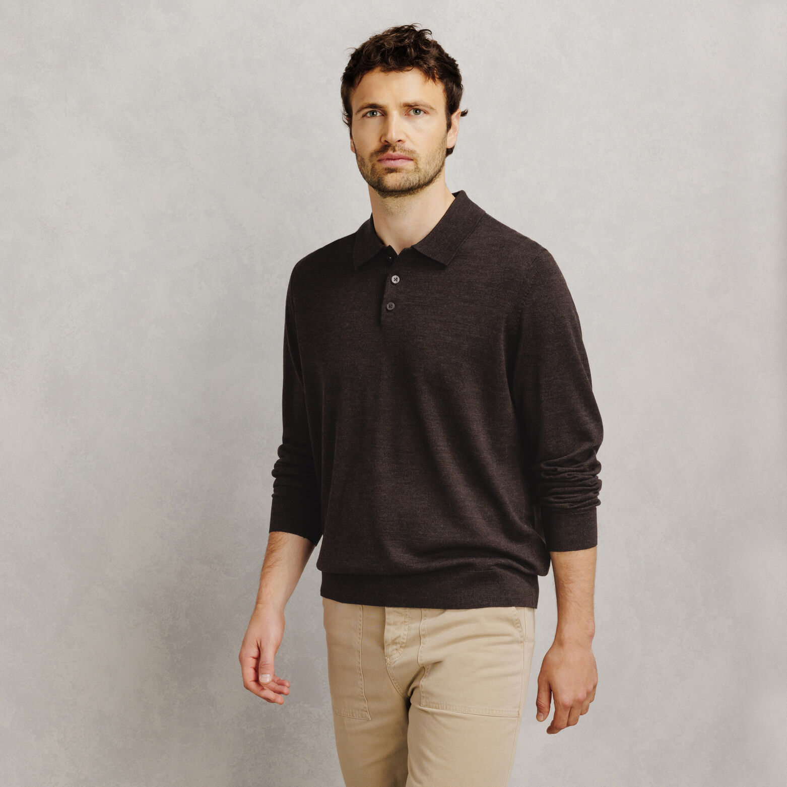 Pull col polo boutonn&eacute; 100% m&eacute;rinos