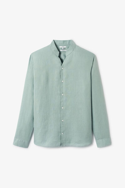 Chemise regular lin unie col mao