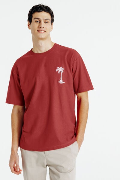 T-shirt in fantasiestof, borduursel voor- en achte