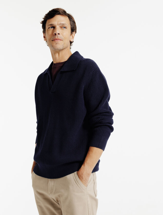 Polo en maille manches longues col resort