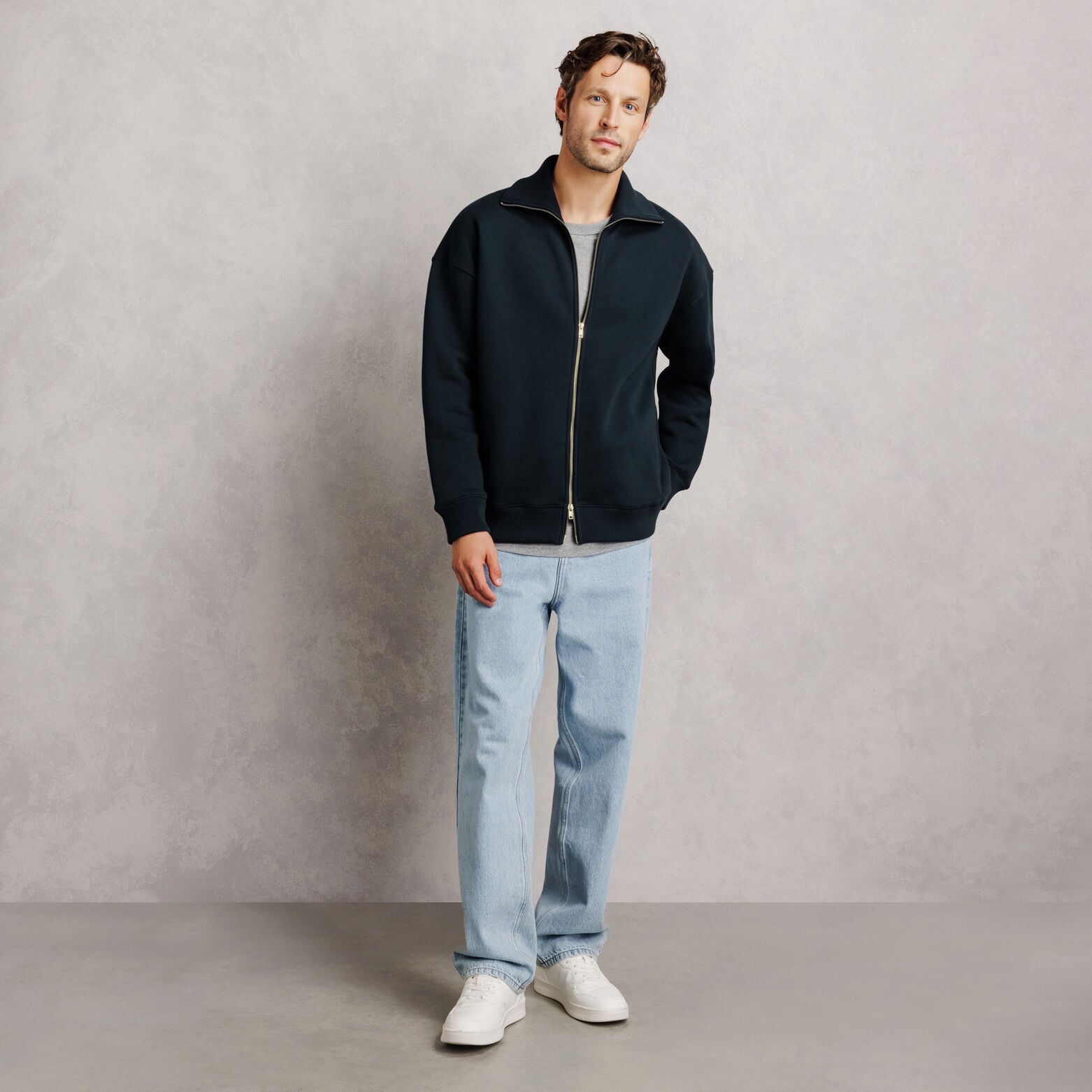 Sweat oversize zipp&eacute; col montant uni