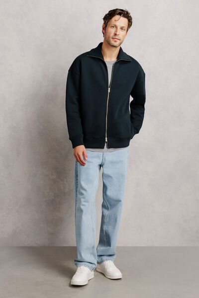 Sweat oversize zipp&eacute; col montant uni