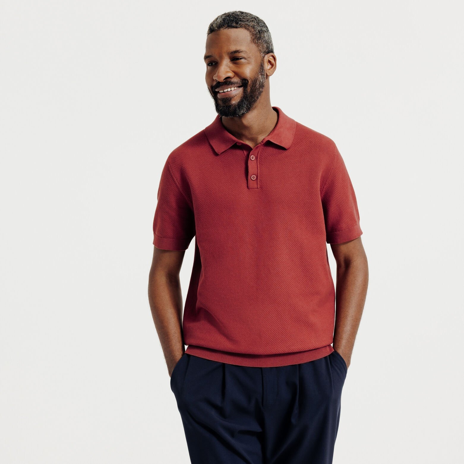 Polo en maille col boutonn&eacute; jeux de points