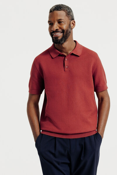 Polo en maille col boutonn&eacute; jeux de points