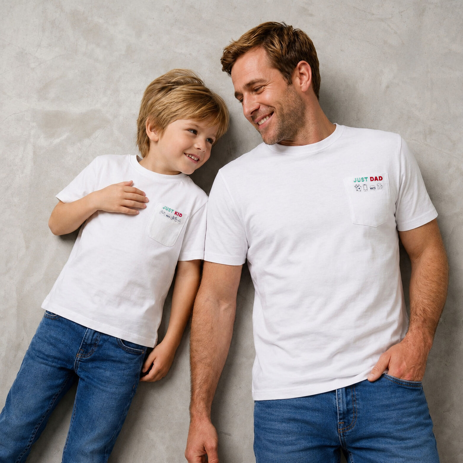 Ensemble t-shirt f&ecirc;te des p&egrave;res "Just Kid" - Blanc