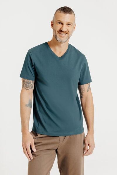 Basic T-shirt met V-hals in biokatoen
