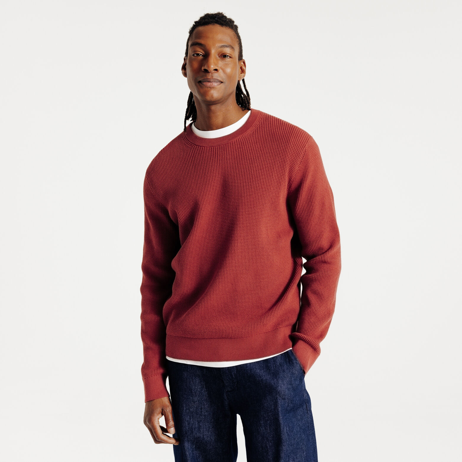 Pull col rond jeux de points fantaisie