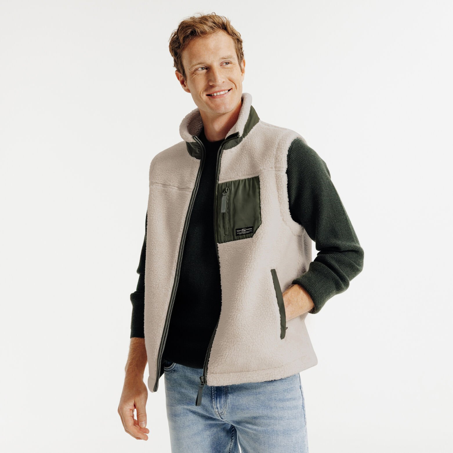 Veste sans manche en sherpa contrastée