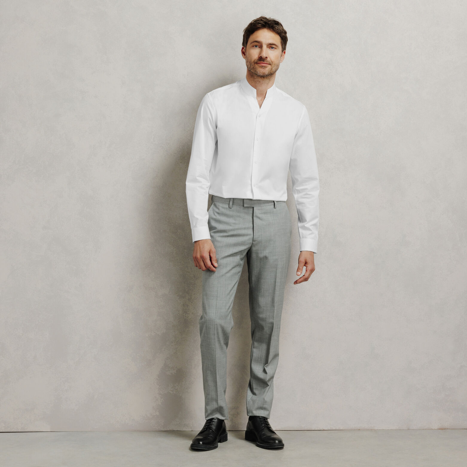 Chemise regular coton unie col mao ouvert