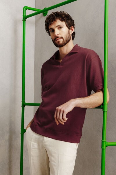 Polo manches courtes col resort en c&ocirc;te