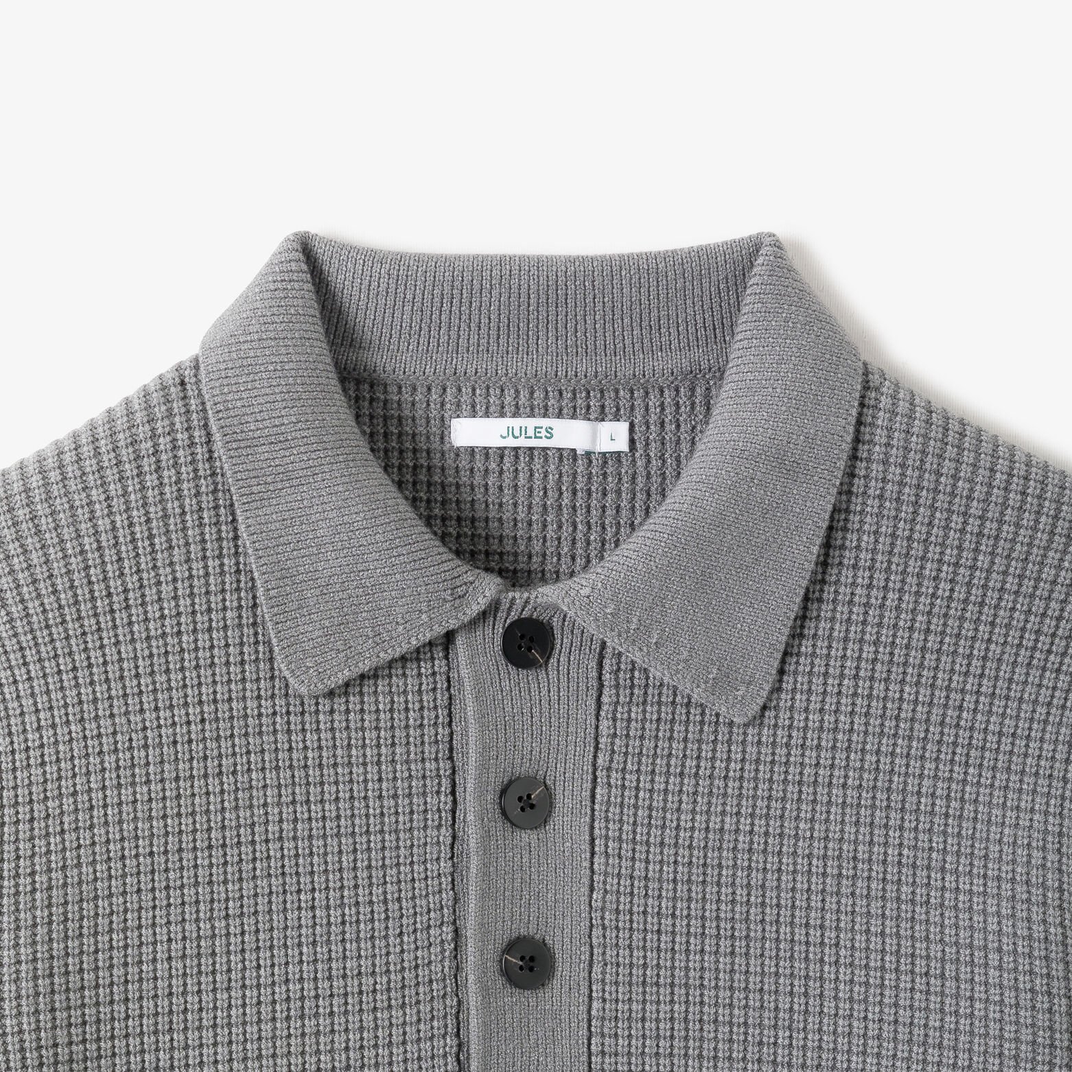 Pull col polo boutonn&eacute; gaufr&eacute;