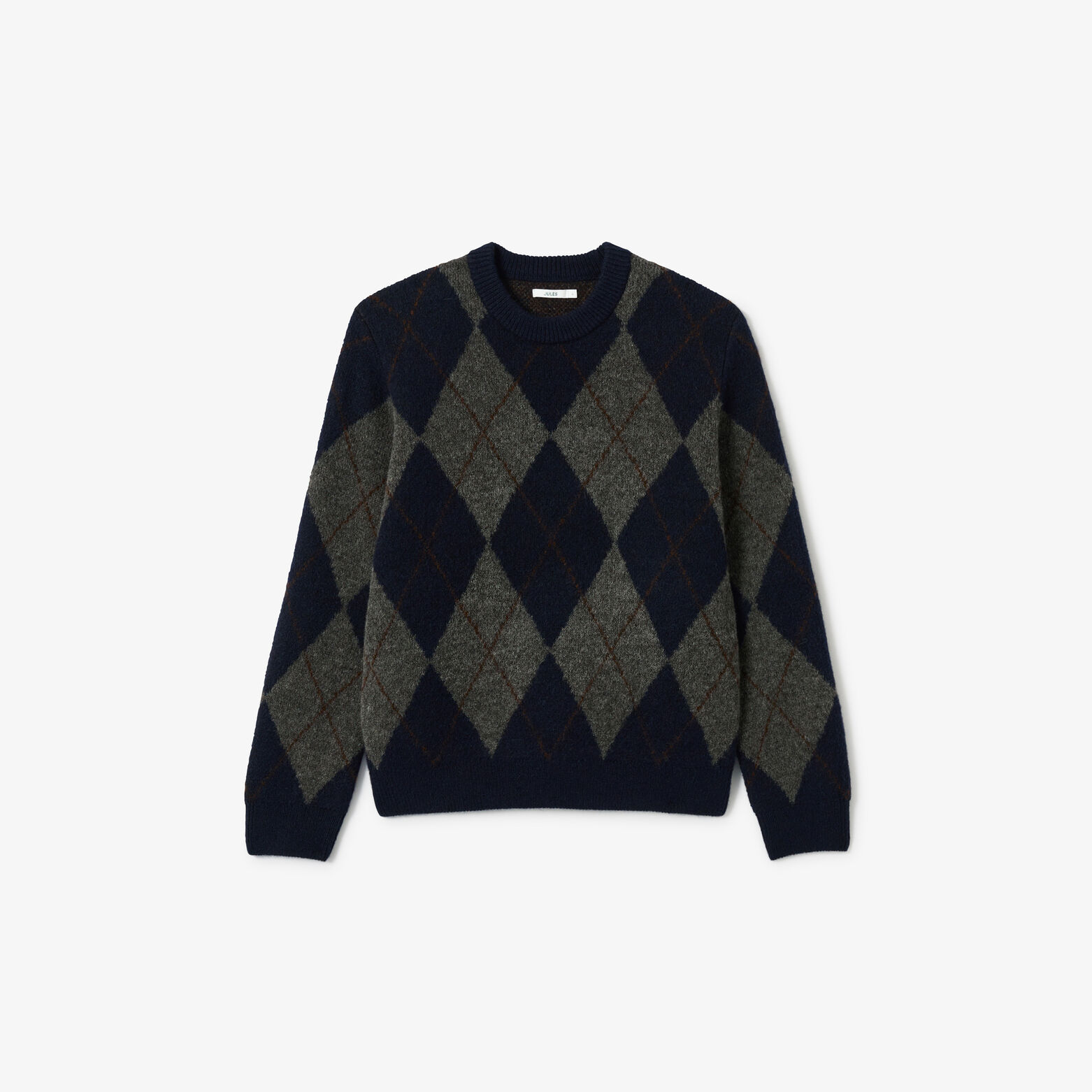 Pull col rond jacquard carreaux argyle