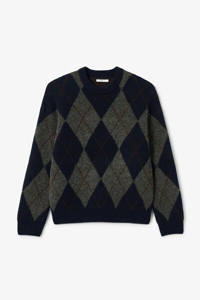 Pull col rond jacquard carreaux argyle
