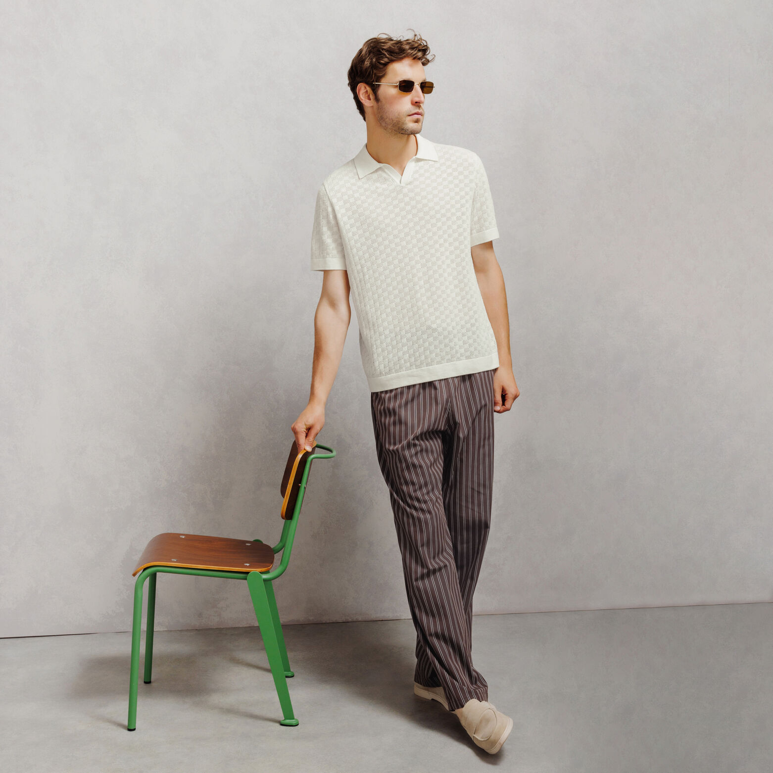 Polo en maille col resort damier