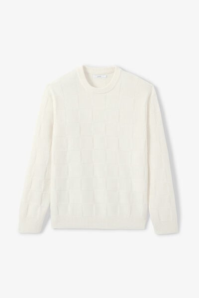 Pull col rond damier laine d'agneau majoritaire