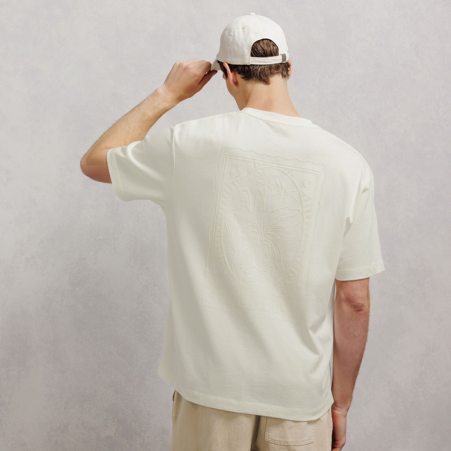Tee shirt col rond relax imprim&eacute; dos timbre