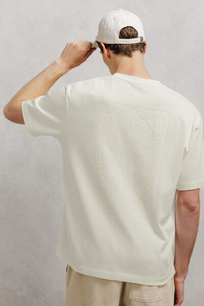 Tee shirt col rond relax imprim&eacute; dos timbre