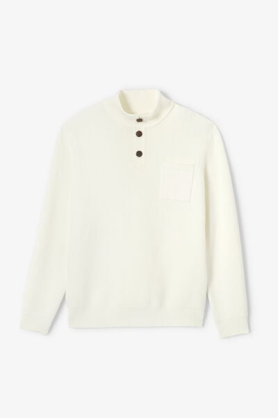 Pull col montant boutonn&eacute; poche poitrine