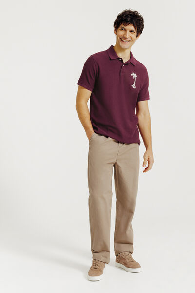 Polo manches courtes textur&eacute; broderie devant dos