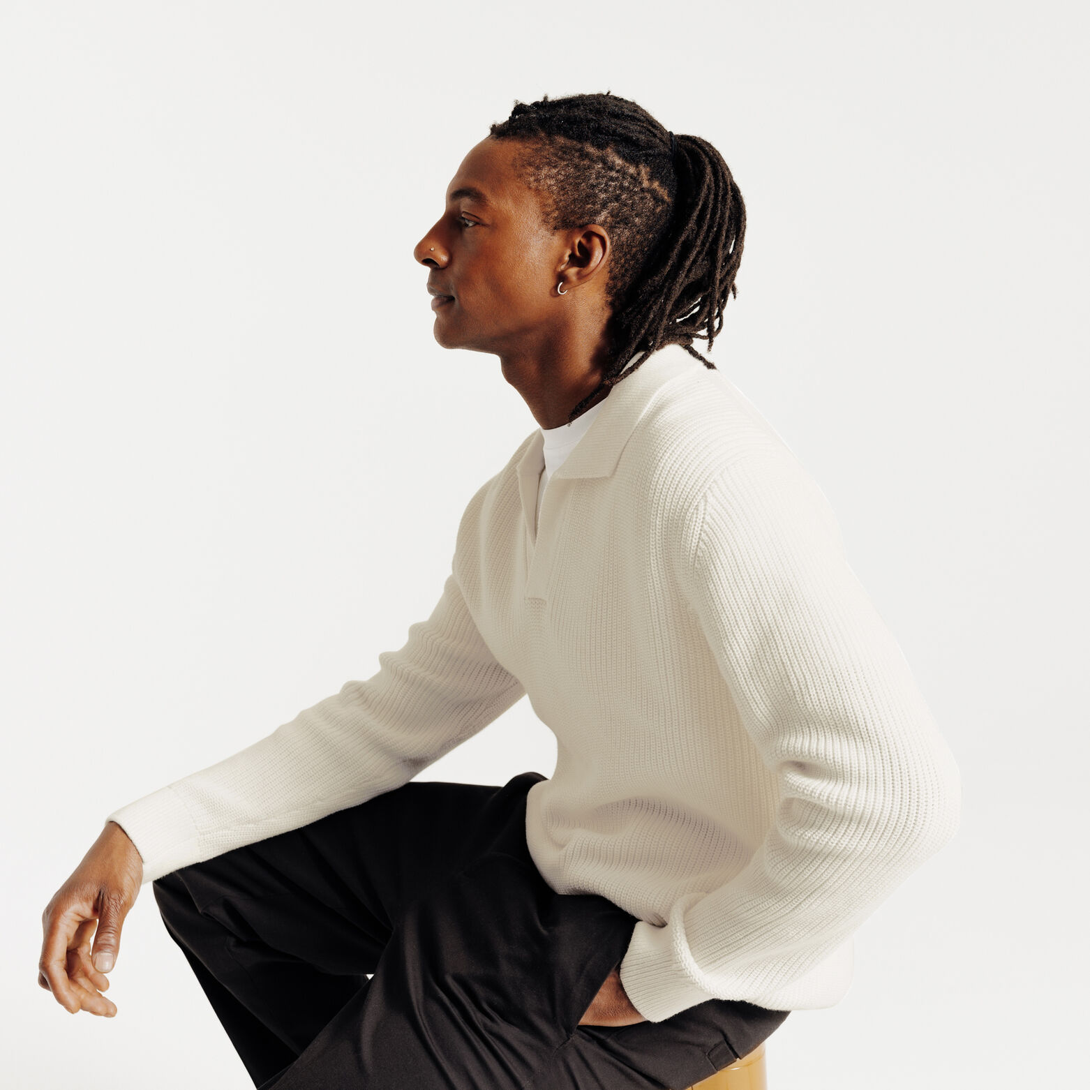 Polo en maille manches longues col resort