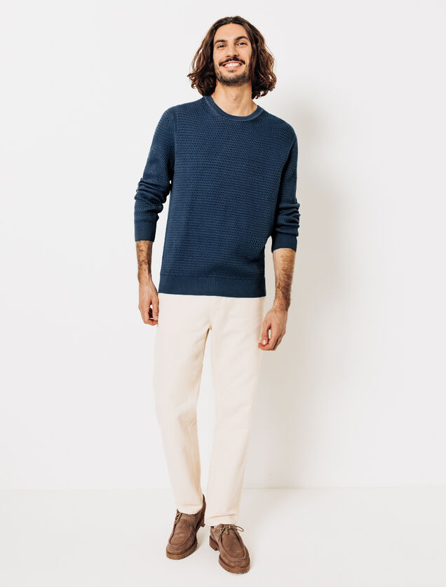 Pull col rond jeux de points reliéfés