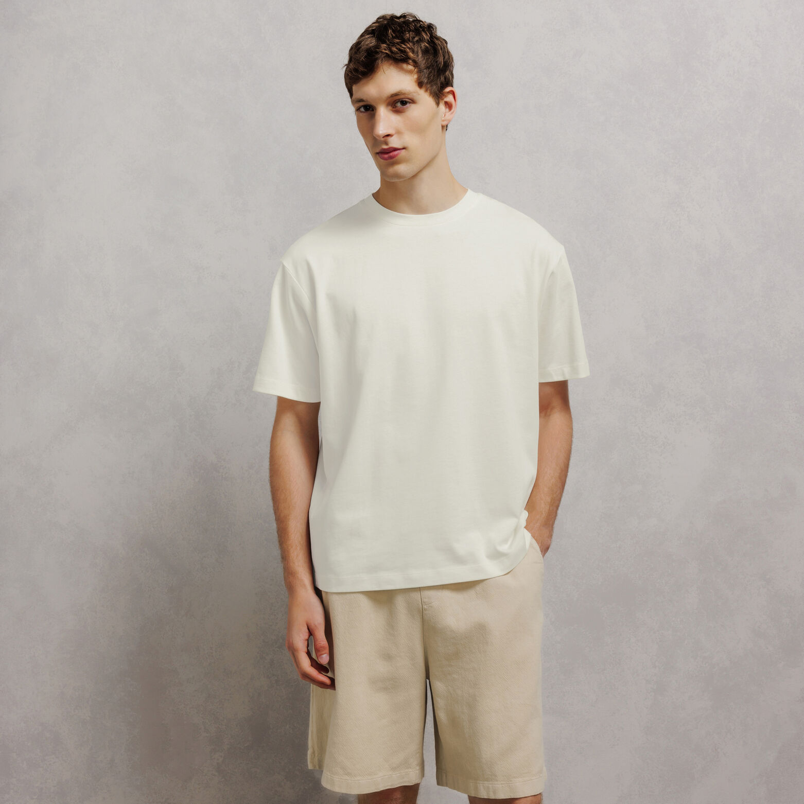 Tee shirt col rond relax imprim&eacute; dos timbre