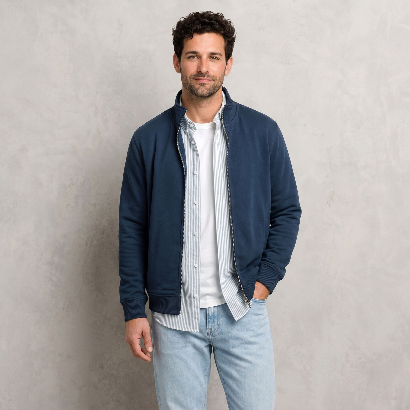 Sweat veste zipp&eacute;e col montant uni heavy weight