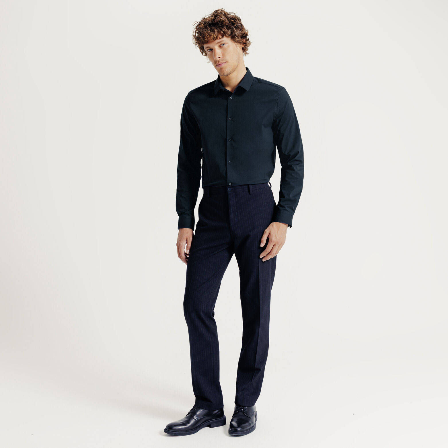 Regular effen hemd in katoen, nylon en elastaan