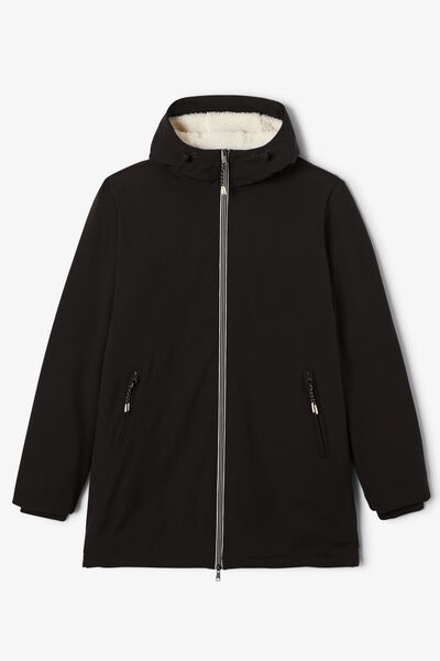 Parka longue &agrave; capuche doubl&eacute;e en sherpa