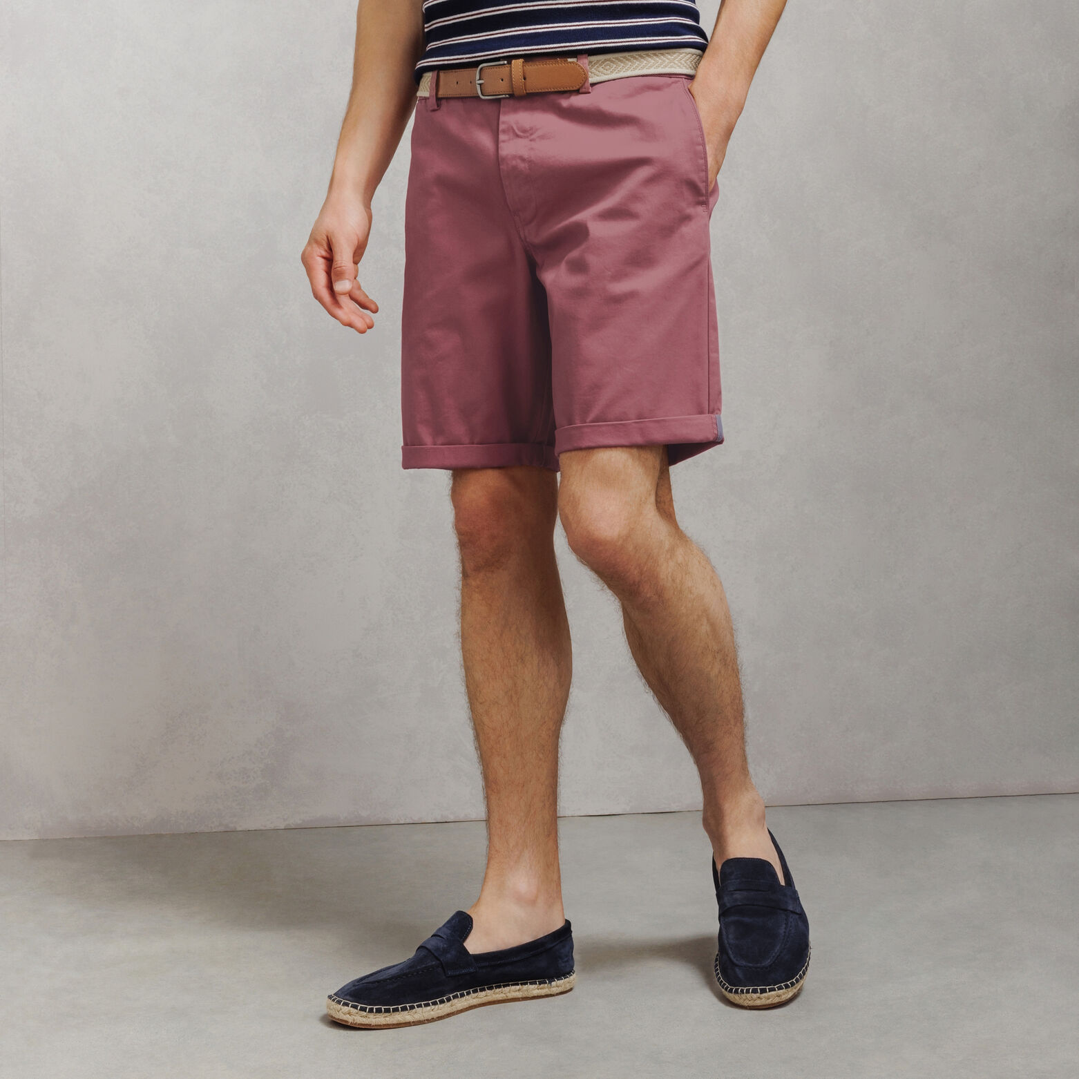 Bermuda chino slim uni avec ceinture